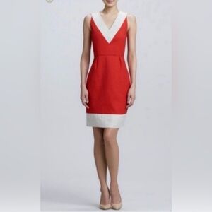GORGEOUS kate spade “James”  linen blend color block sheath orange-red/flax sz 6